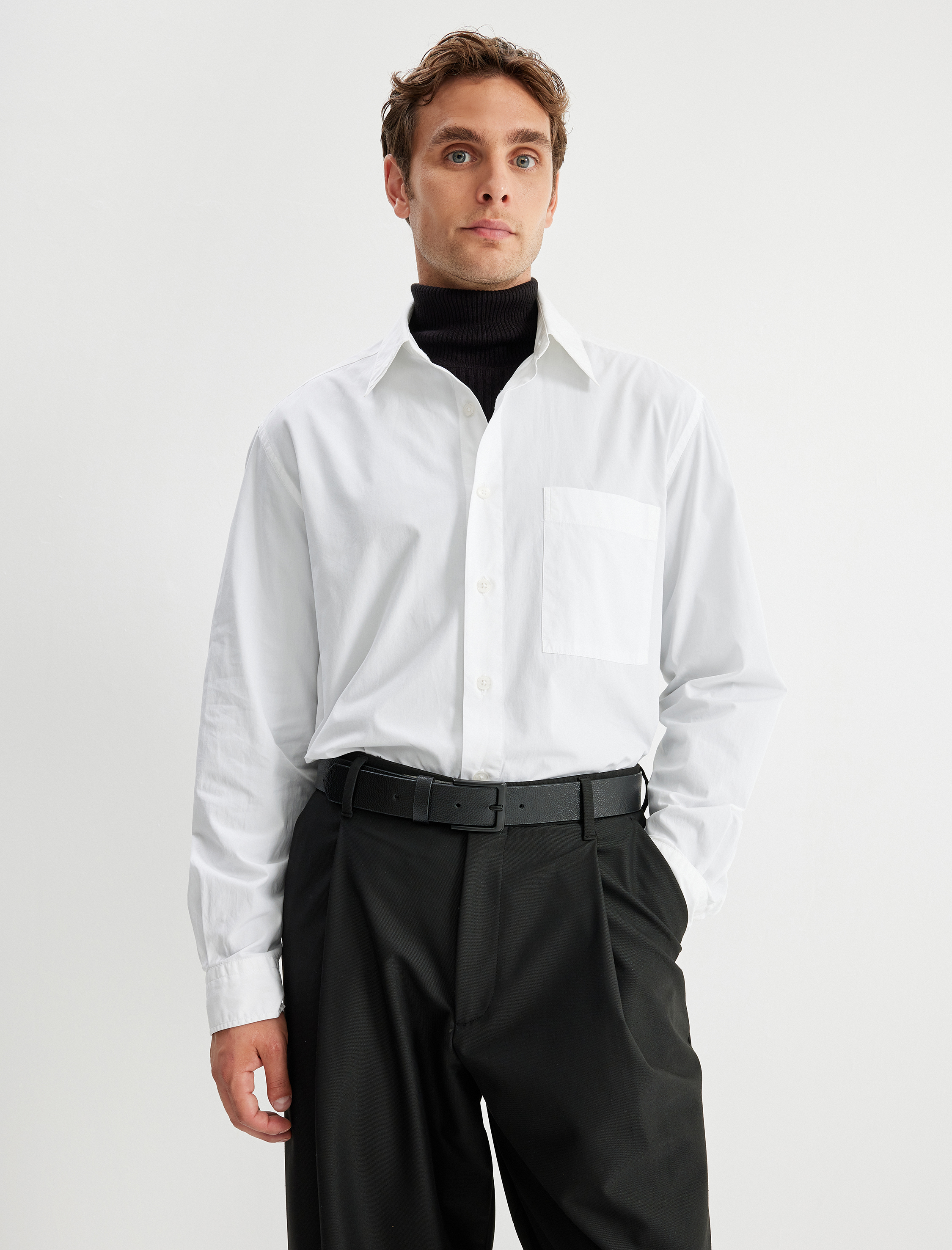   Yarım İtalyan Yaka Gömlek Basic Uzun Kollu Pamuk Karışımlı Regular Fit