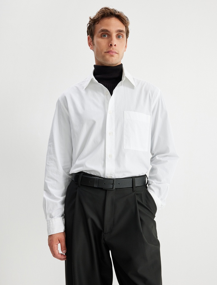  Yarım İtalyan Yaka Gömlek Basic Uzun Kollu Pamuk Karışımlı Regular Fit