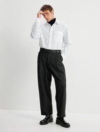 Yarım İtalyan Yaka Gömlek Basic Uzun Kollu Pamuk Karışımlı Regular Fit