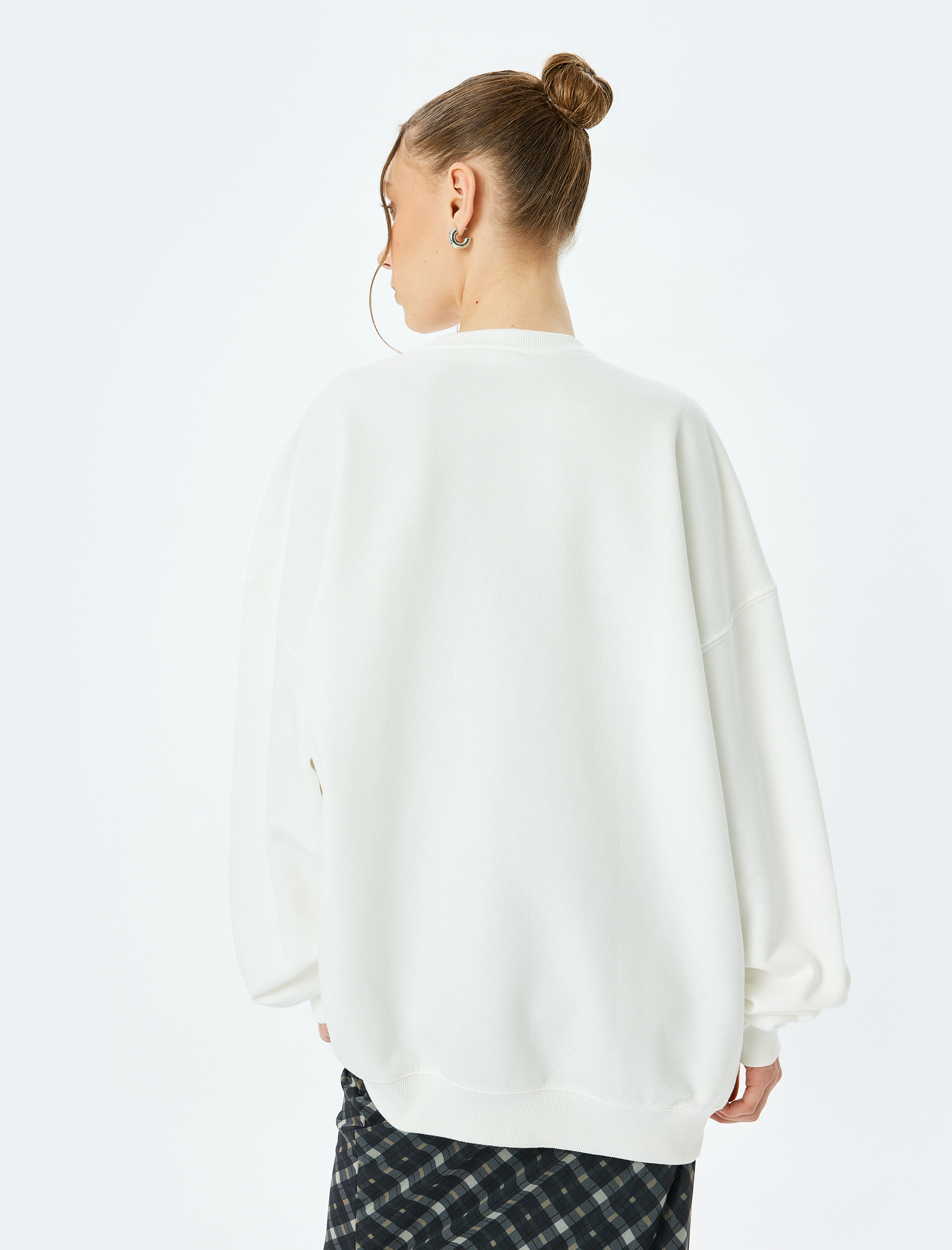   Oversize Bisiklet Yaka Kolej Baskılı Şardonlu Sweatshirt