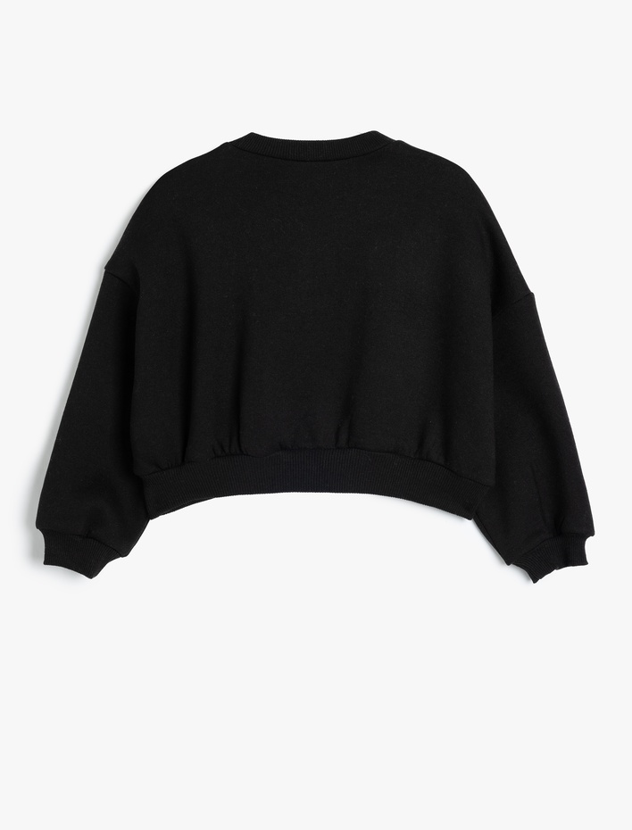 Kız Çocuk Crop Sweatshirt Kelebek Baskılı Uzun Kollu Bisiklet Yaka