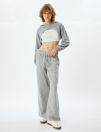 Şardonlu Bol Paça Eşofman Altı Oversize Beli Bağcıklı Cepli