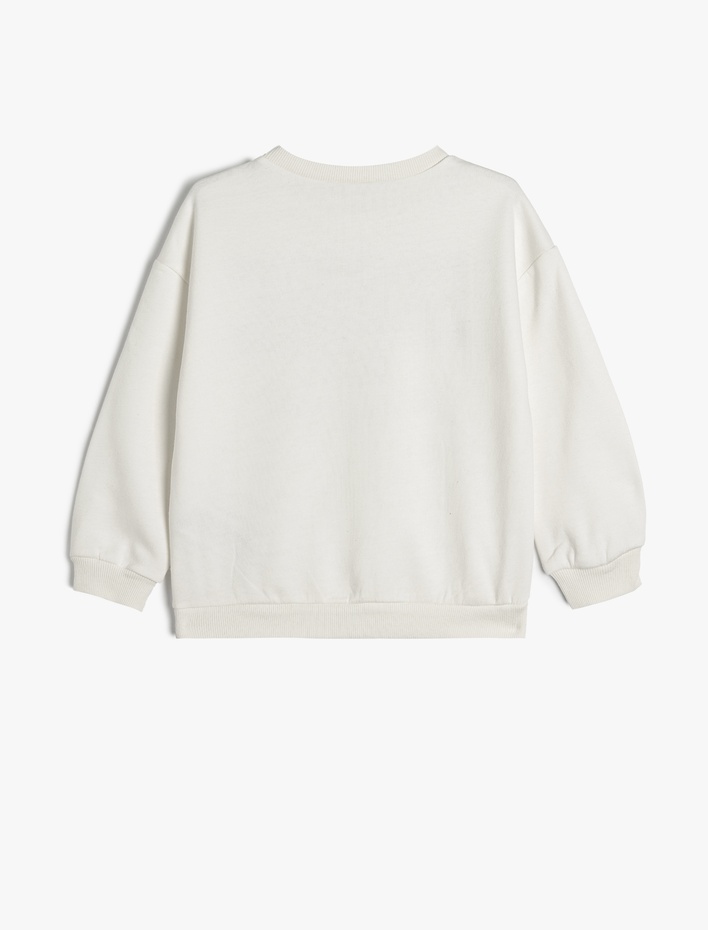 Kız Çocuk Baskılı Sweatshirt Bisiklet Yaka İki İplik Şardonlu Uzun Kollu