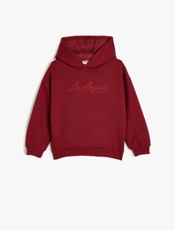 Kapşonlu Sweatshirt Baskılı Uzun Kollu Üç İplik