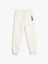 Jogger Eşofman Altı Slogan Baskılı Beli Bağcıklı Cep Detaylı Şardonlu