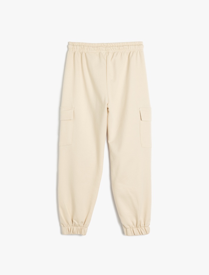 Kız Çocuk Eşofman Pantolon Oversize Kat Detaylı Beli Bağcıklı Kargo Cepli Pamuk Karışımlı