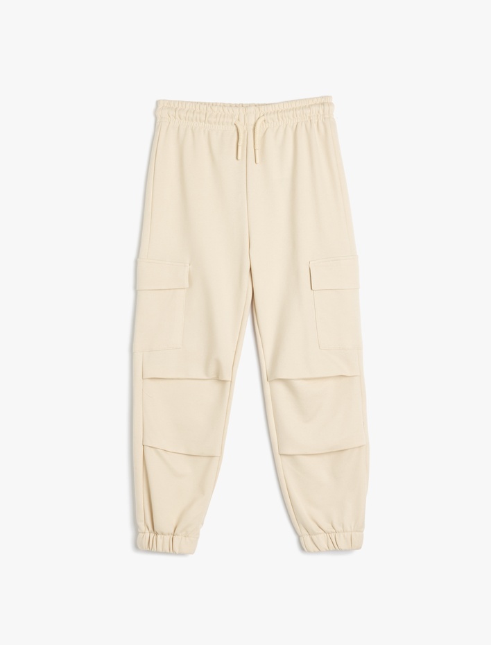 Kız Çocuk Eşofman Pantolon Oversize Kat Detaylı Beli Bağcıklı Kargo Cepli Pamuk Karışımlı