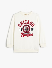 Şardonlu Uzun Kollu Şehir Baskılı Sweatshirt
