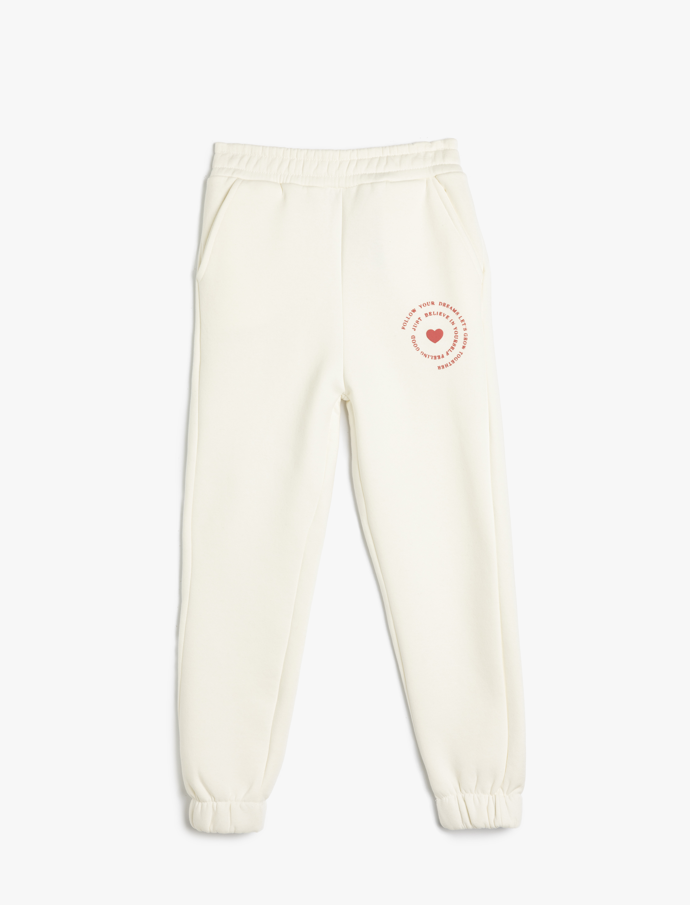  Kız Çocuk Jogger Eşofman Altı Kalp Baskılı Beli Lastikli Cepli Şardonlu