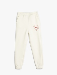 Jogger Eşofman Altı Kalp Baskılı Beli Lastikli Cepli Şardonlu