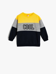 Slogan Baskılı Uzun Kollu Pamuklu Bisiklet Yaka Şardonlu Sweatshirt