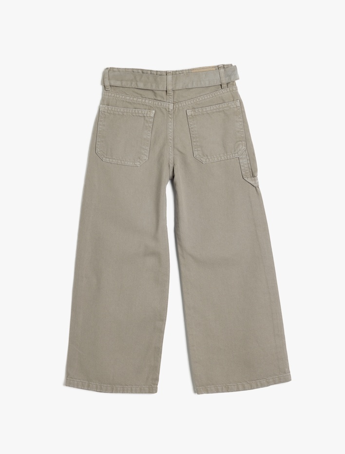 Kız Çocuk Geniş Paça Kot Pantolon Kemerli Cep Detaylı