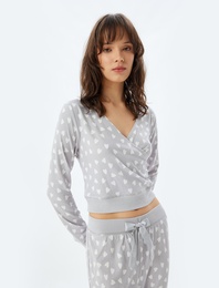 Kalpli Pijama Üstü Polar Kruvaze V Yaka Uzun Kollu