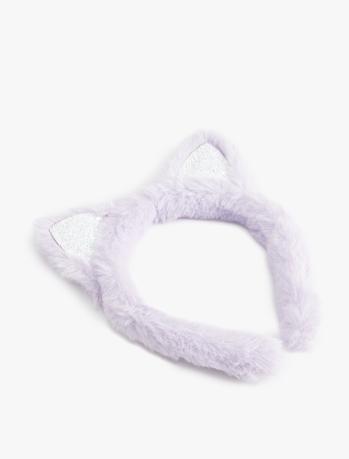 Kız Çocuk Peluş Taç Kulak Aplike Detaylı Pullu Payetli