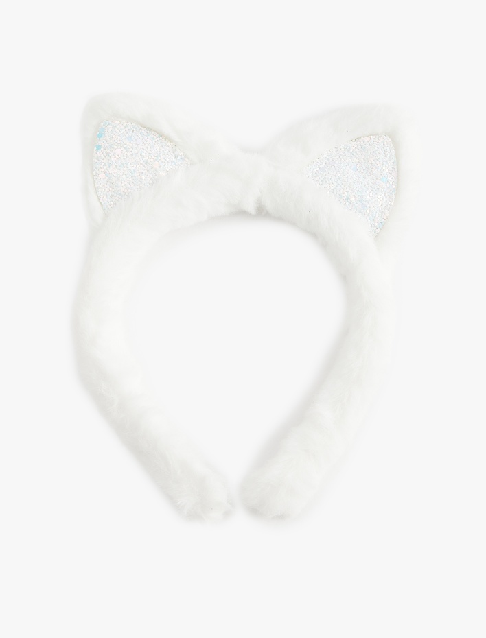 Kız Çocuk Peluş Taç Kulak Aplike Detaylı Pullu Payetli