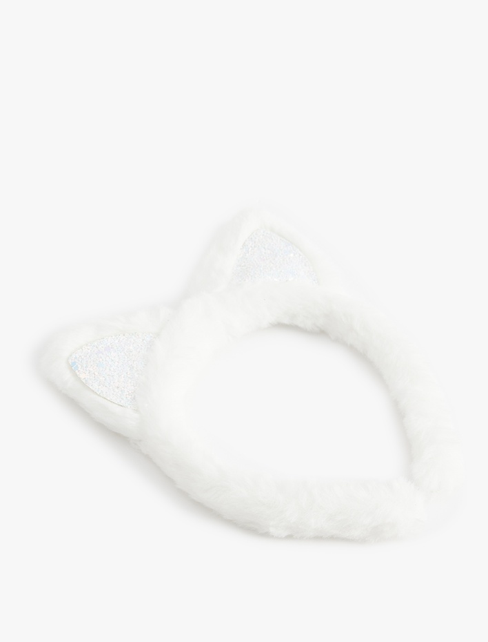 Kız Çocuk Peluş Taç Kulak Aplike Detaylı Pullu Payetli