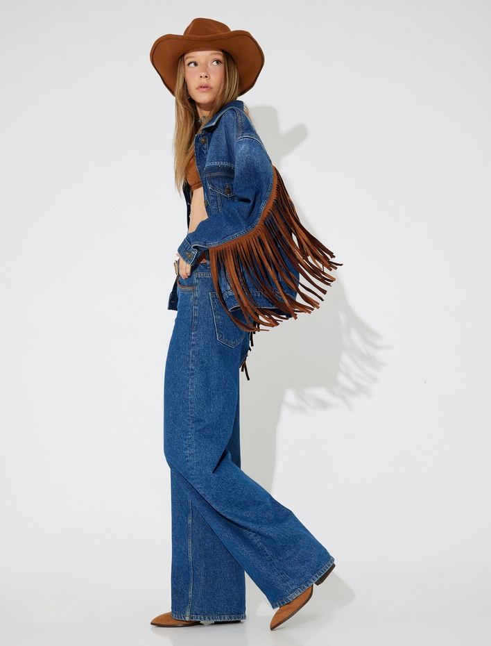  Koton X Zeynep Bastık  -  Bol Paça Denim Pantolon Düğmeli Cepli Standart Bel