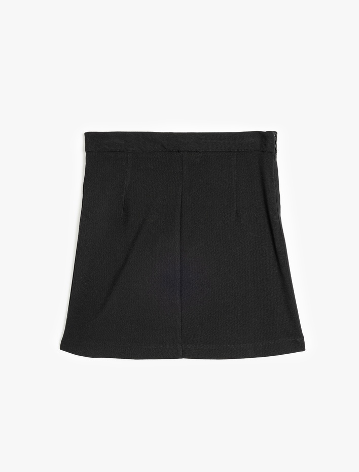 Kız Çocuk Ekoseli Şort Etek Kemer Tokalı Pileli Viskon Karışımlı