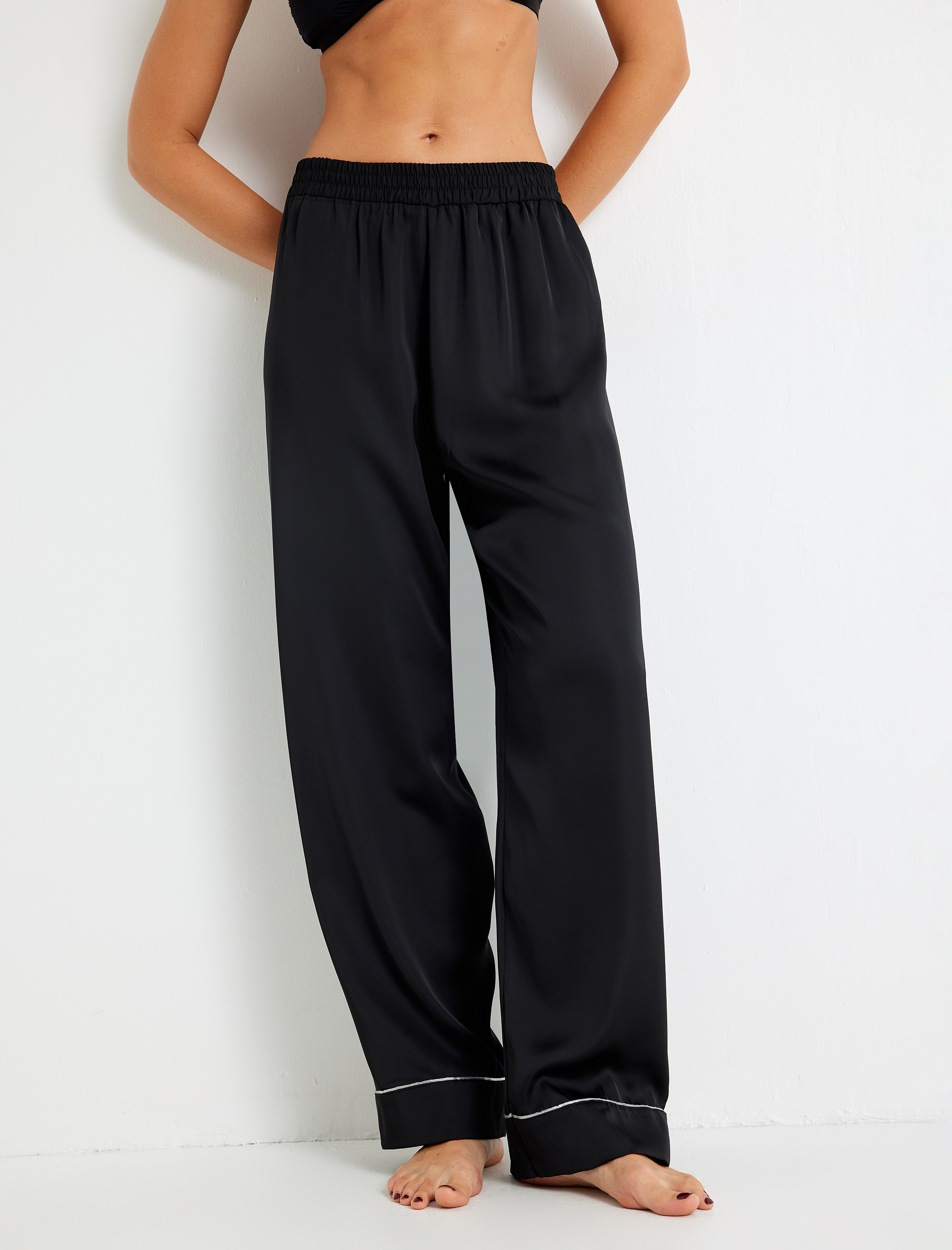   Pijama Altı Düz Paça Bol Kalıp Beli Lastikli