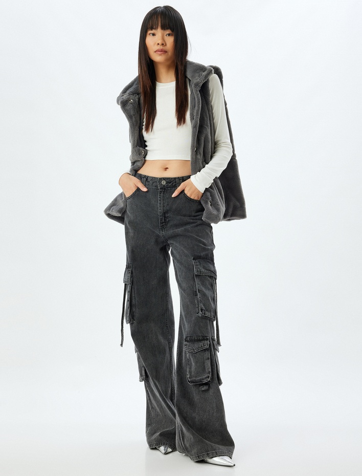  Kapüşonlu Çıtçıt Düğmeli Suni Kürk Yelek