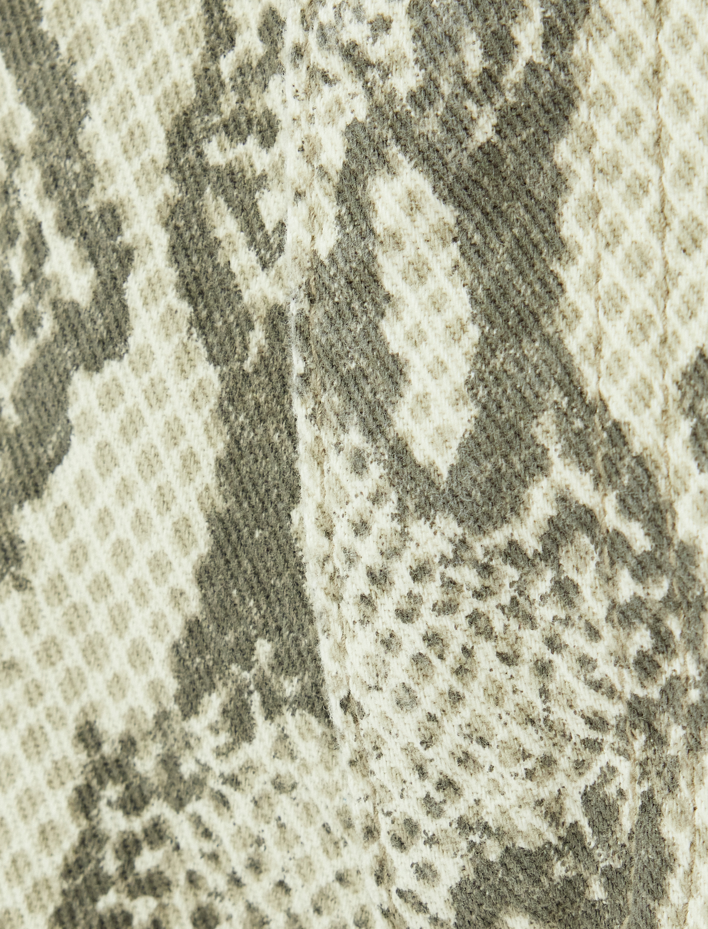   Yılan Derisi Desenli Pantolon Düz Paça Düğmeli Cepli Pamuklu