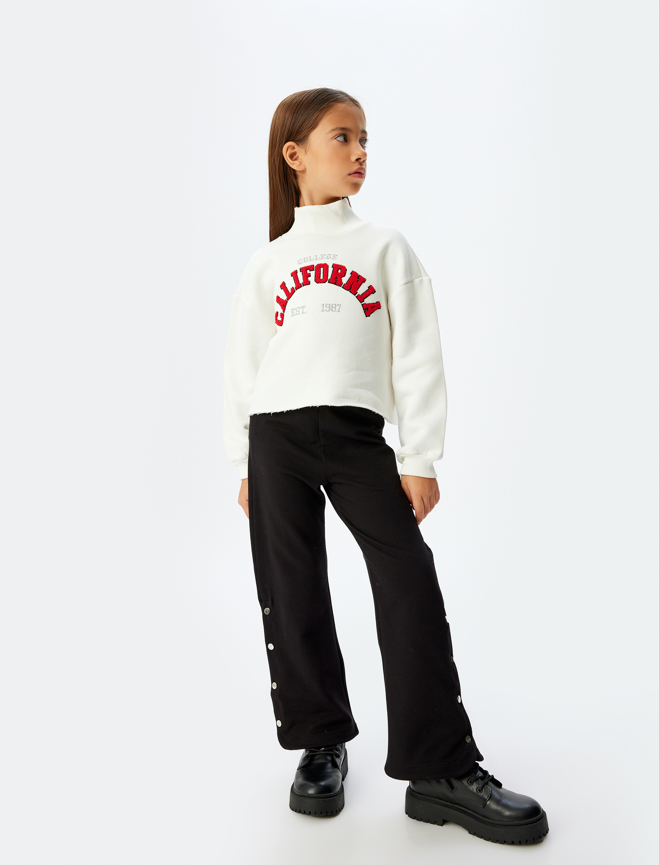  Kız Çocuk Pantolon Beli Lastikli Çıtçıt Detaylı