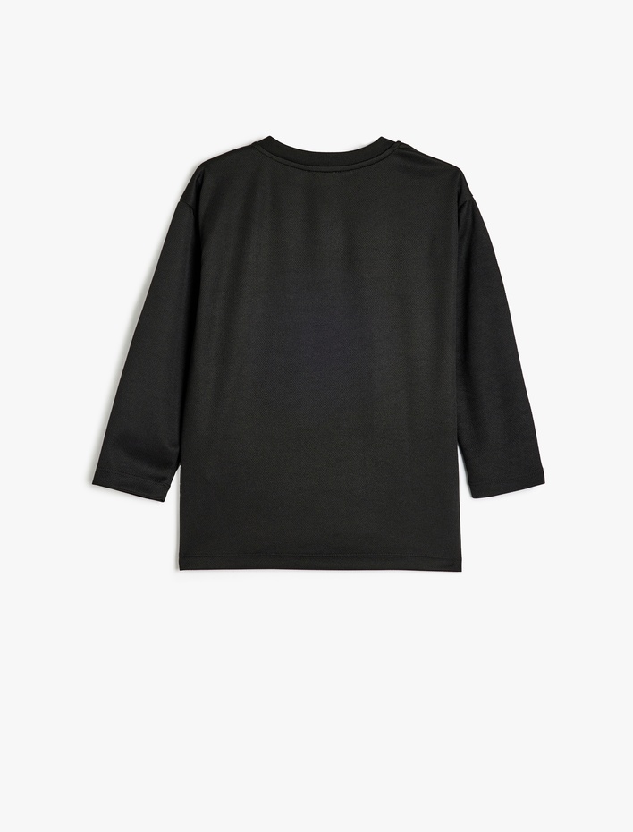 Erkek Çocuk Oversize Tişört Slogan Baskı Detaylı Uzun Kollu Bisiklet Yaka