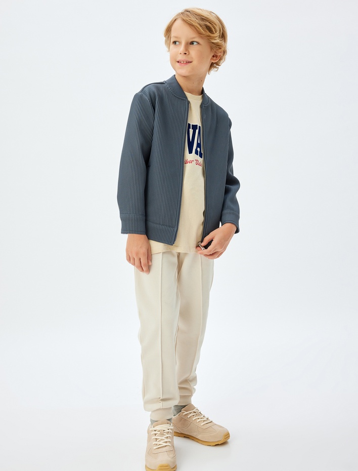 Erkek Çocuk Mevsimlik Mont Uzun Kollu Bisiklet Yaka Fermuar Kapamalı Ribanalı