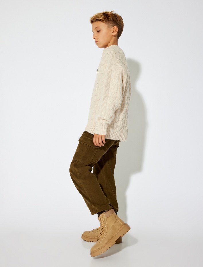 Erkek Çocuk Kadife Pantolon Kargo Cep Detaylı Beli Bağlamalı Pamuklu