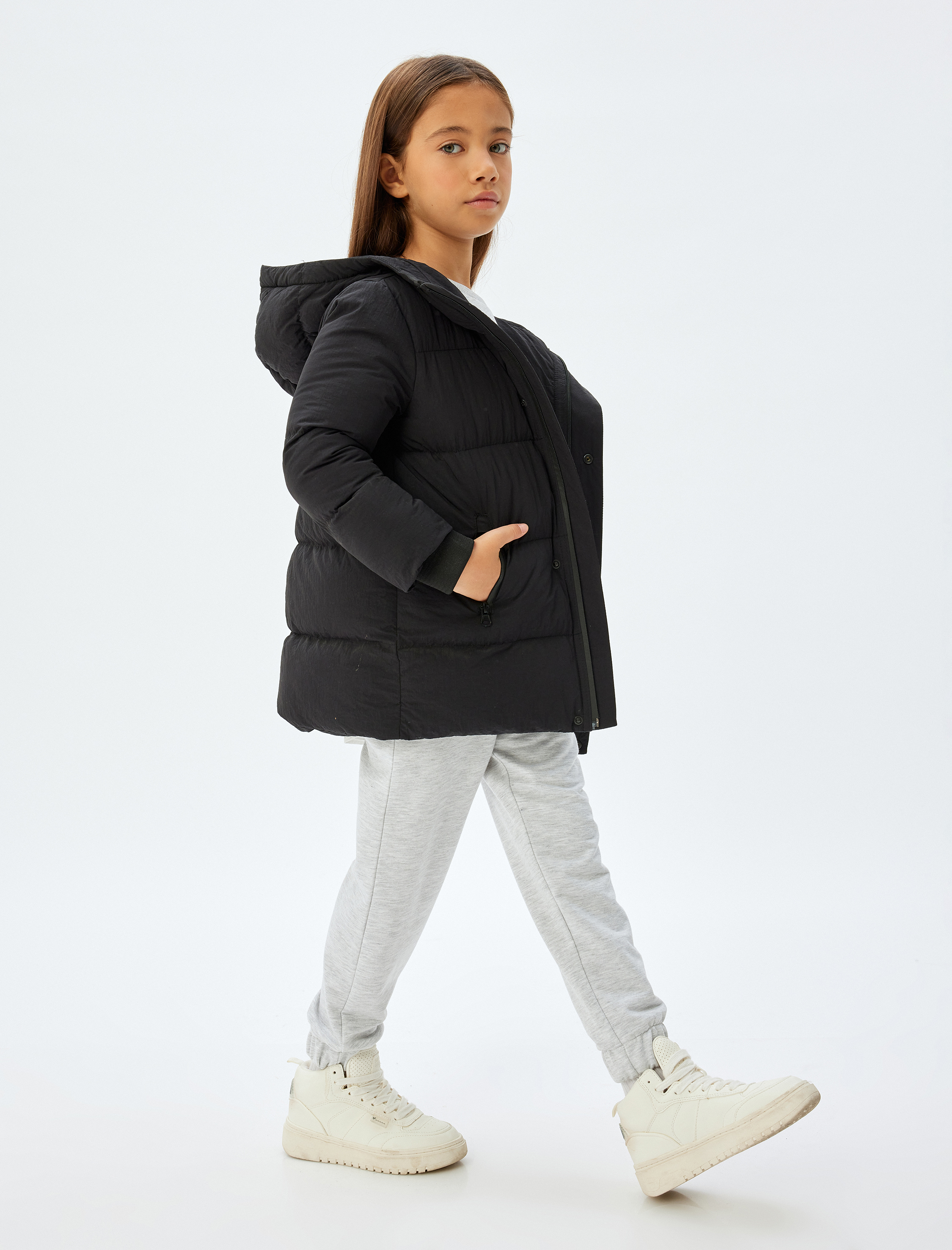  Kız Çocuk Basic Jogger Eşofman Altı Beli Lastikli Çift Bel Detaylı Şardonlu