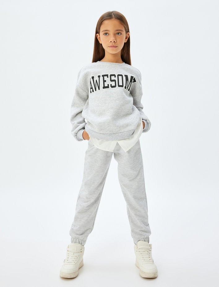 Kız Çocuk Basic Jogger Eşofman Altı Beli Lastikli Çift Bel Detaylı Şardonlu