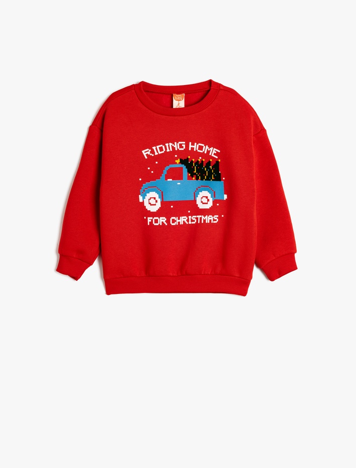 Erkek Bebek Sweatshirt Yılbaşı Temalı Baskı Detaylı Uzun Kollu Pamuklu Şardonlu