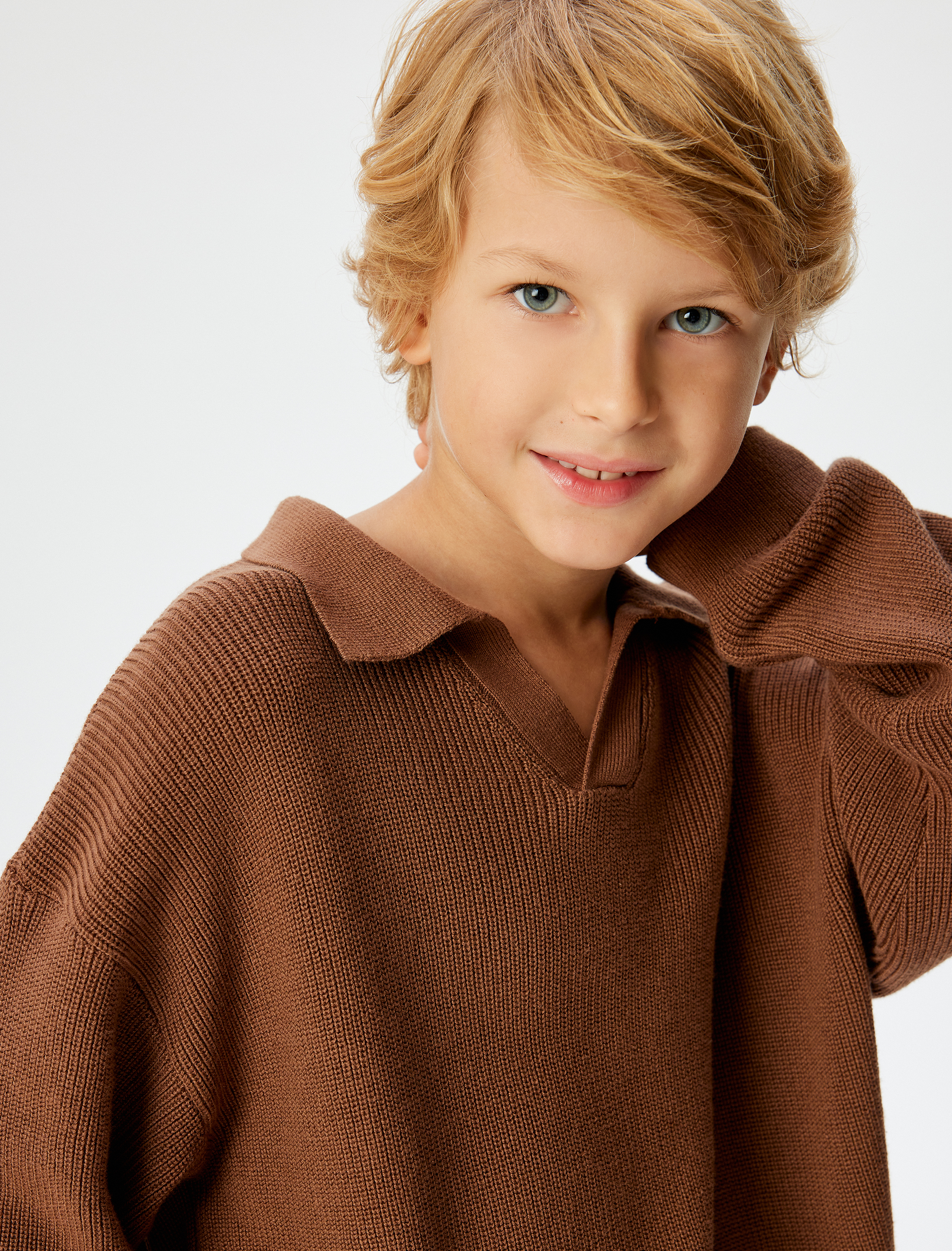  Erkek Çocuk Polo Yaka Kazak Ribanalı Uzun Kollu