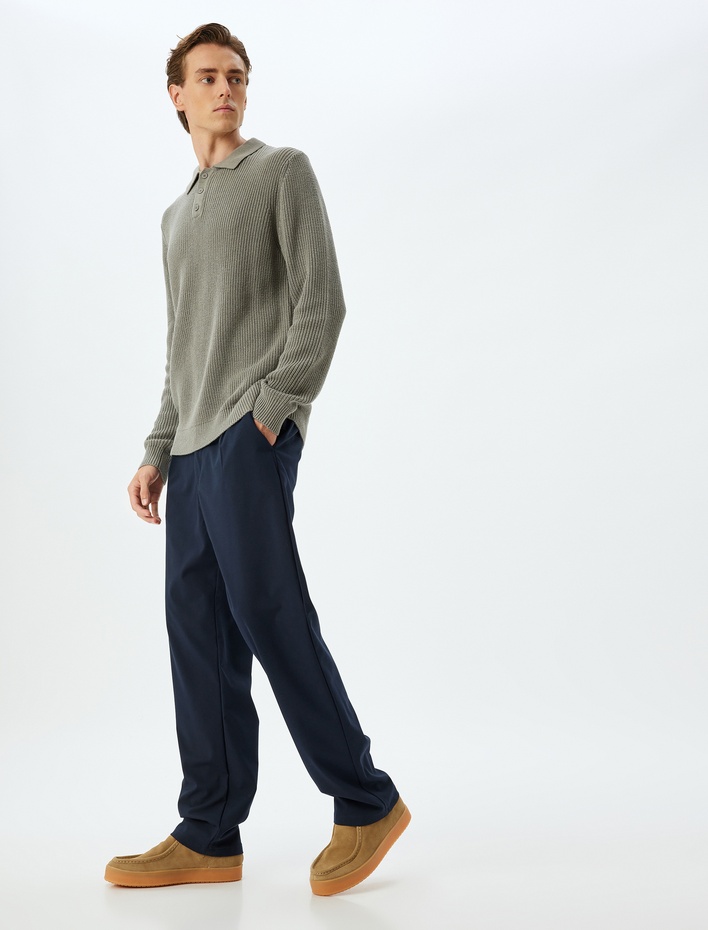  Kışlık Triko Kazak Polo Yaka Basic Düğmeli Pamuklu