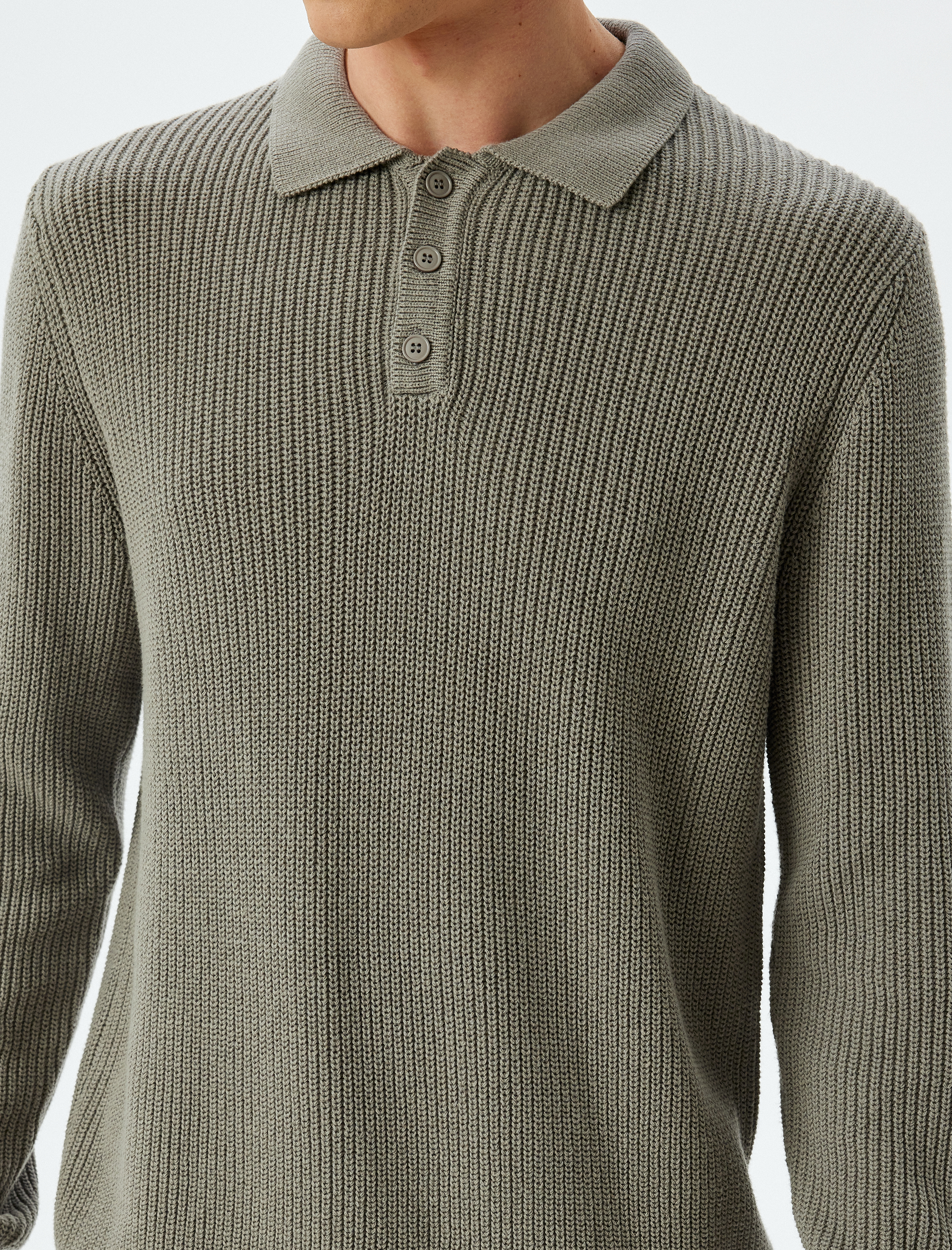   Kışlık Triko Kazak Polo Yaka Basic Düğmeli Pamuklu