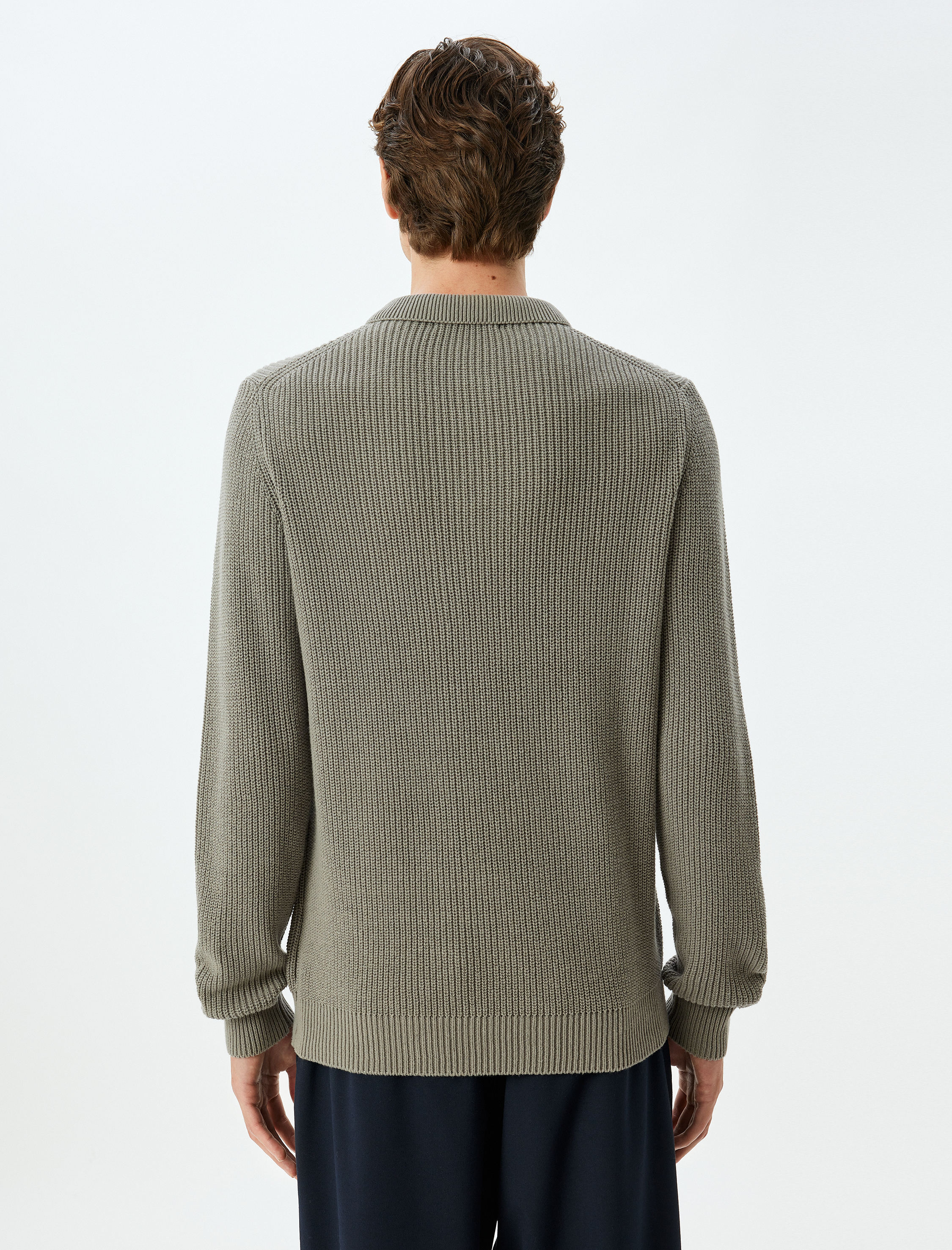   Kışlık Triko Kazak Polo Yaka Basic Düğmeli Pamuklu