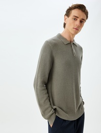 Kışlık Triko Kazak Polo Yaka Basic Düğmeli Pamuklu