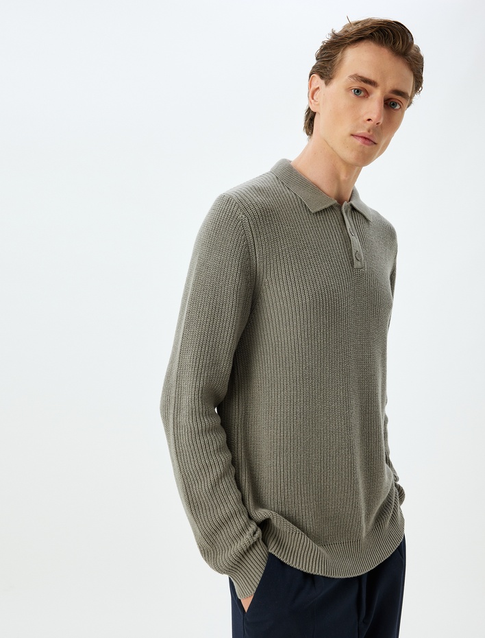  Kışlık Triko Kazak Polo Yaka Basic Düğmeli Pamuklu