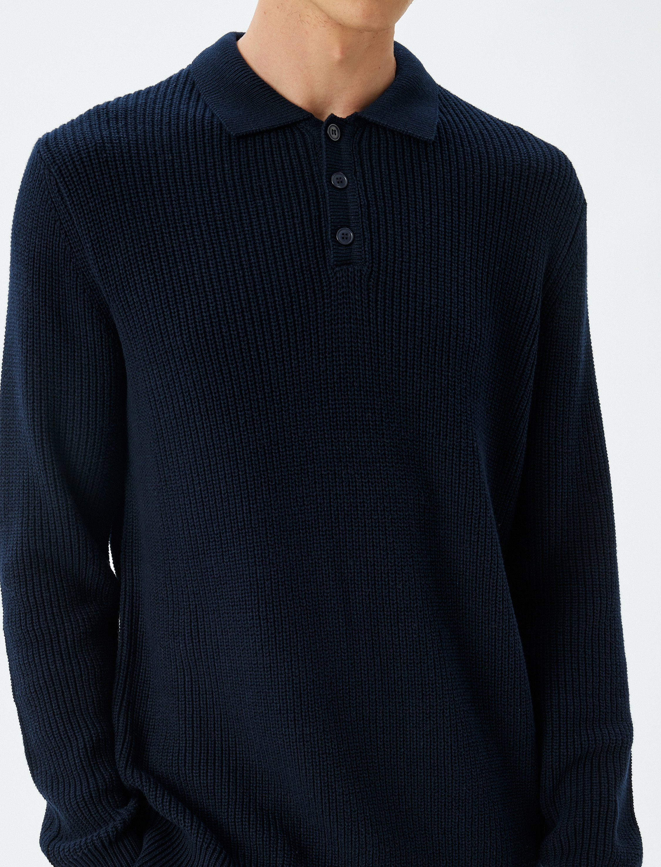   Kışlık Triko Kazak Polo Yaka Basic Düğmeli Pamuklu