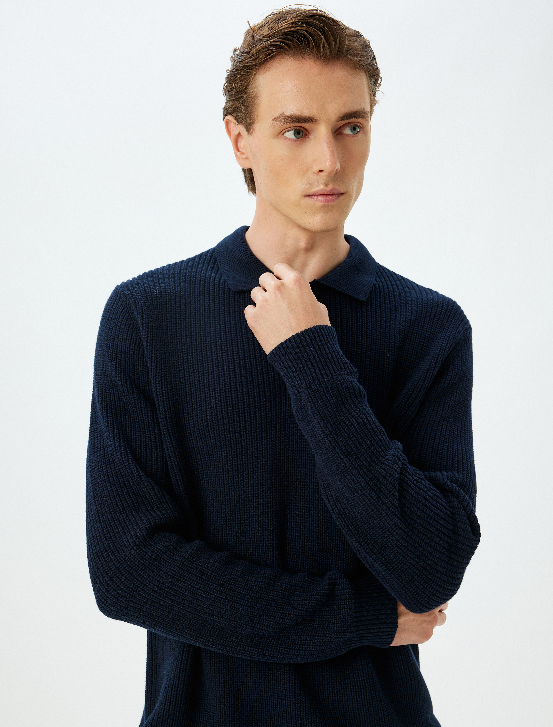   Kışlık Triko Kazak Polo Yaka Basic Düğmeli Pamuklu