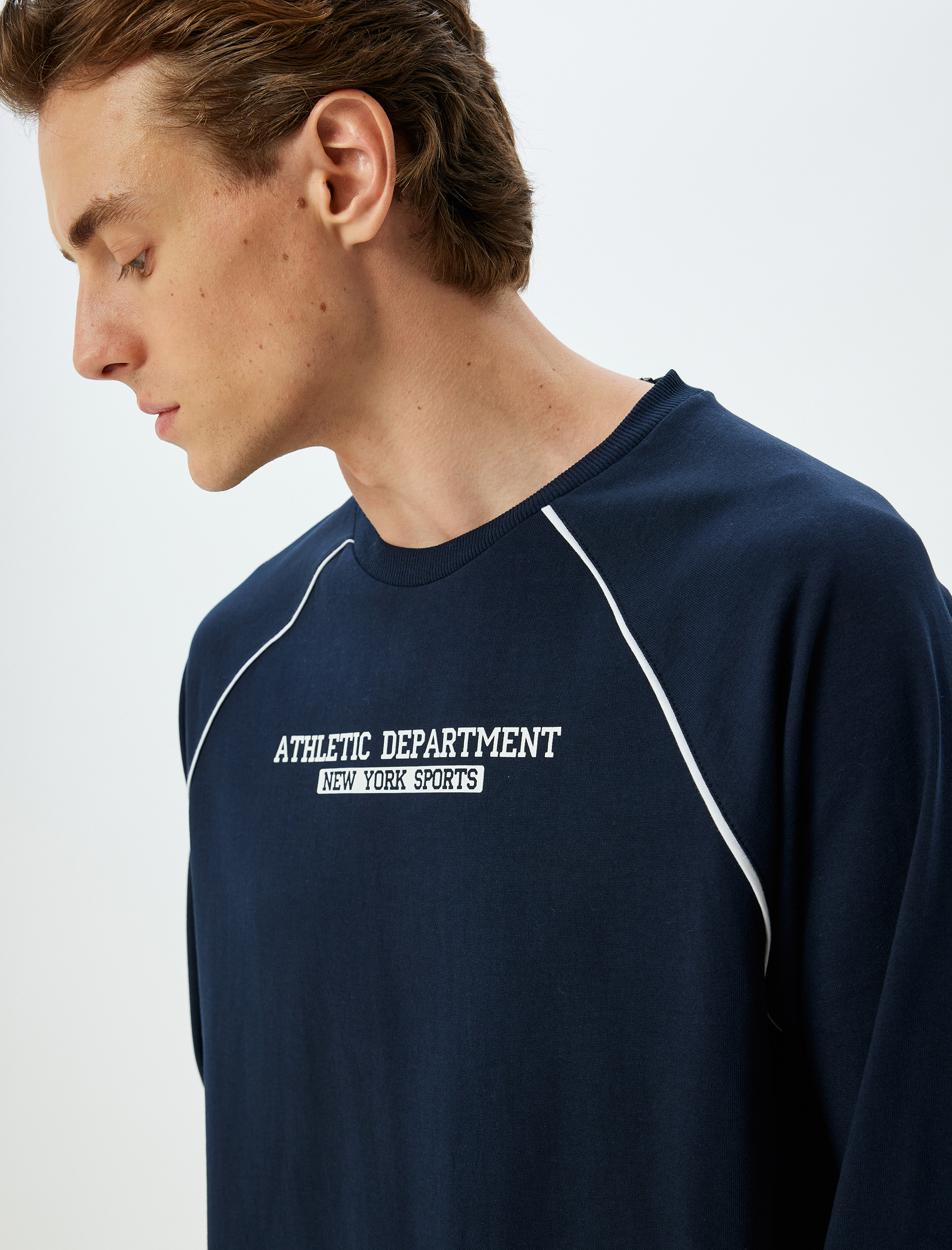   Slogan Baskılı Tişört Uzun Kollu Bisiklet Yaka Pamuklu