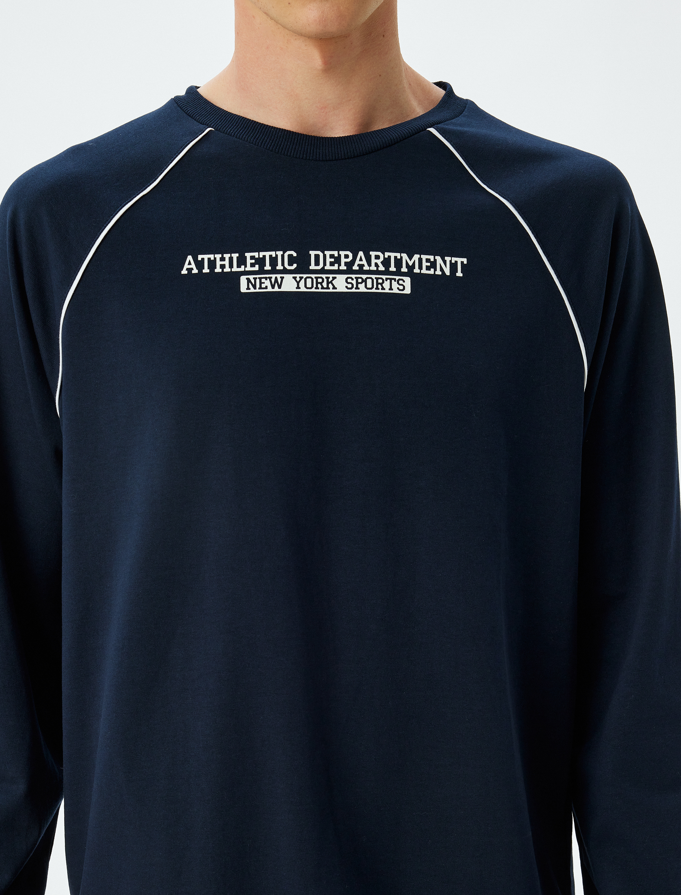   Slogan Baskılı Tişört Uzun Kollu Bisiklet Yaka Pamuklu