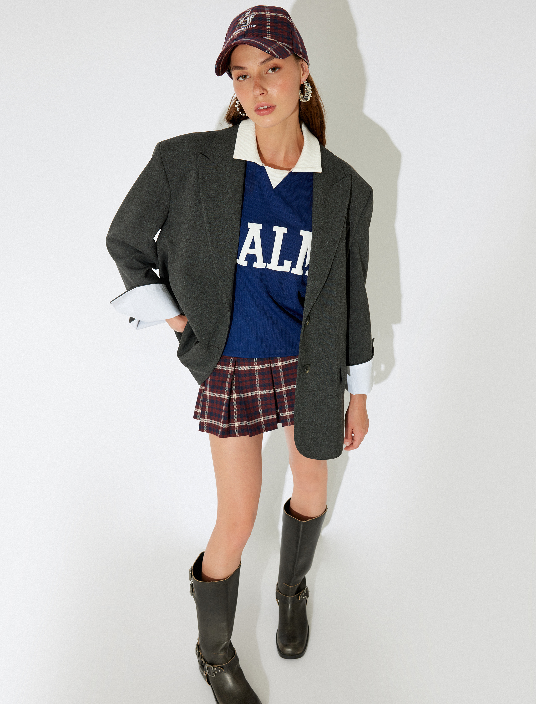   Mini Pileli Ekoseli Etek