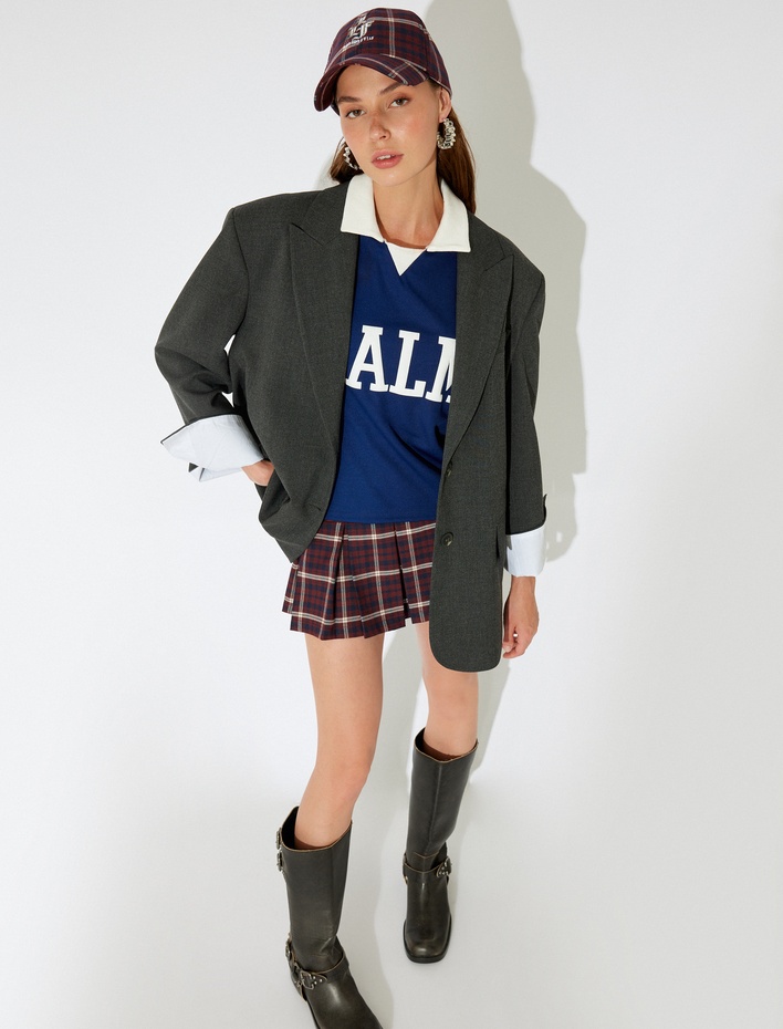  Mini Pileli Ekoseli Etek