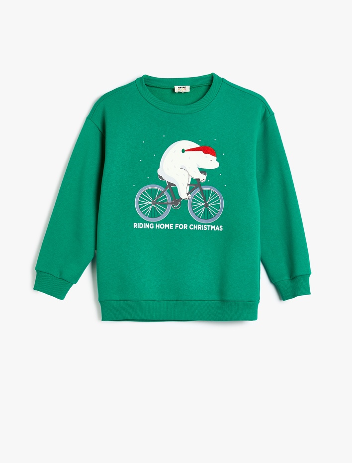 Erkek Çocuk Uzun Kollu Bisiklet Yaka Yılbaşı Temalı Şardonlu Sweatshirt