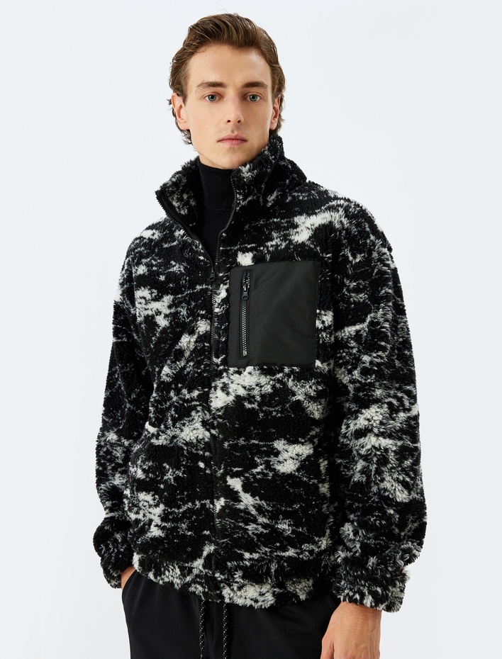  Fermuarlı Cep Detaylı Peluş Ceket