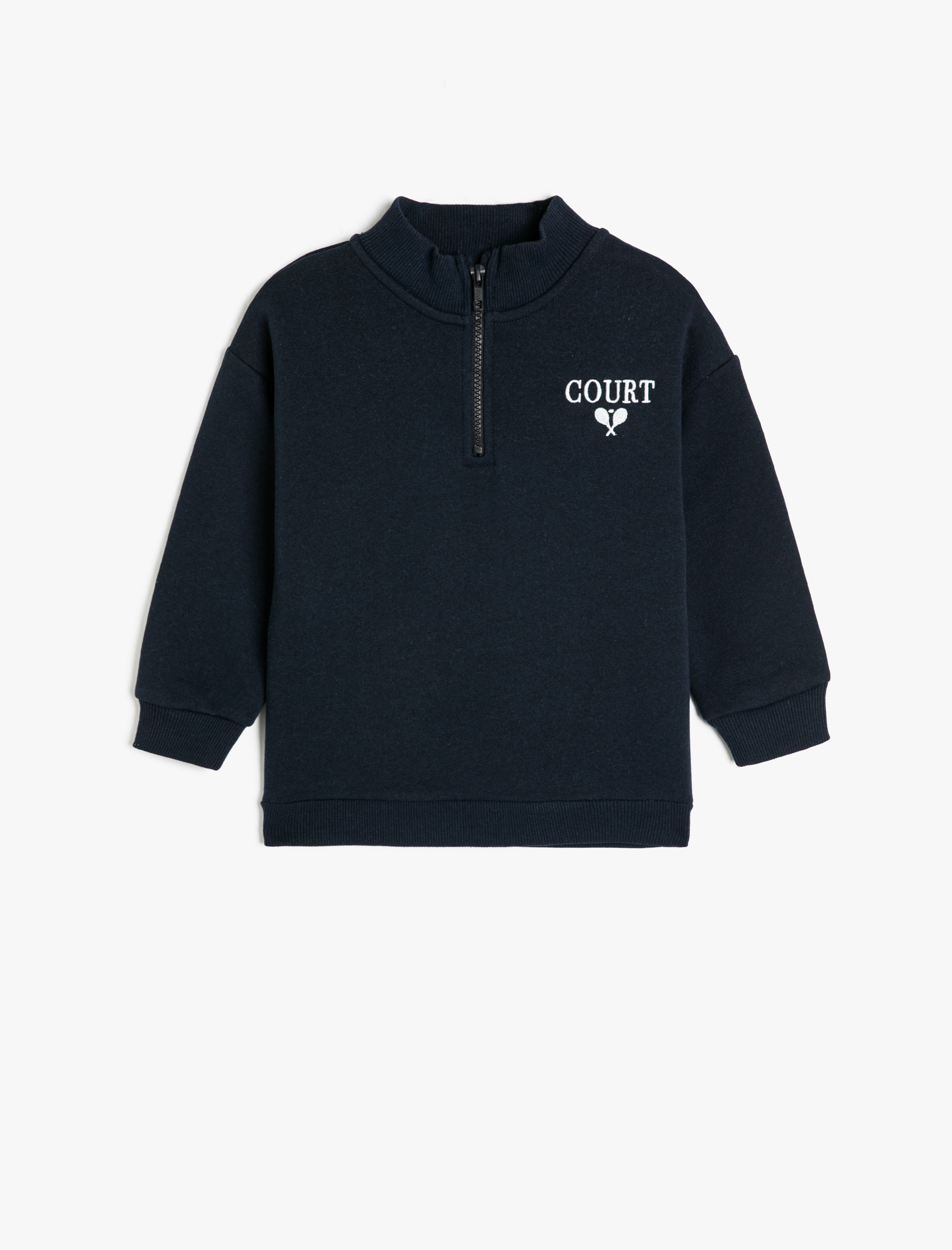  Erkek Çocuk Sweatshirt Dik Yaka Yarım Fermuarlı Uzun Kollu Şardonlu