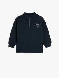Sweatshirt Dik Yaka Yarım Fermuarlı Uzun Kollu Şardonlu