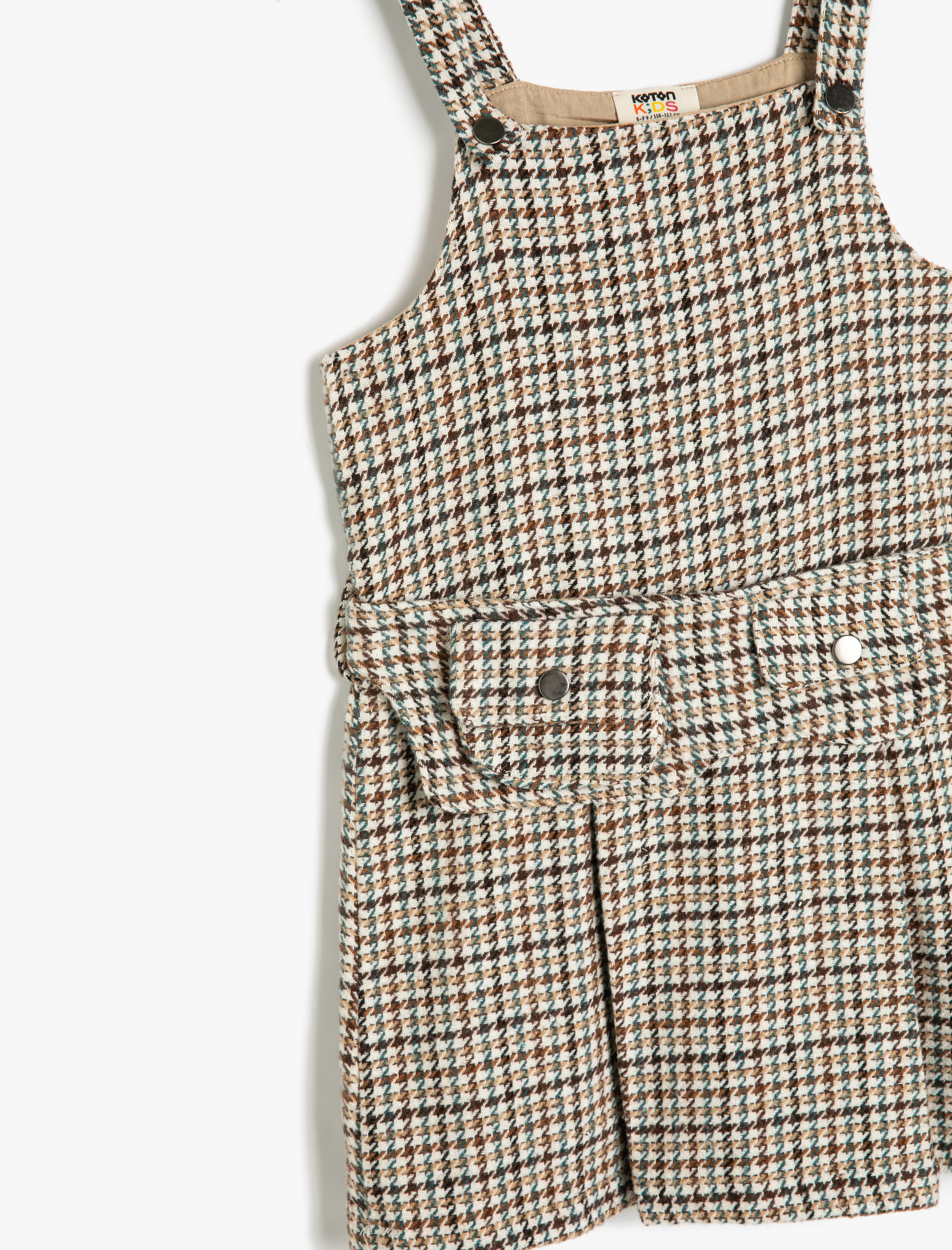  Kız Çocuk Askılı Elbise Cep ve Düğme Detaylı Kare Yaka