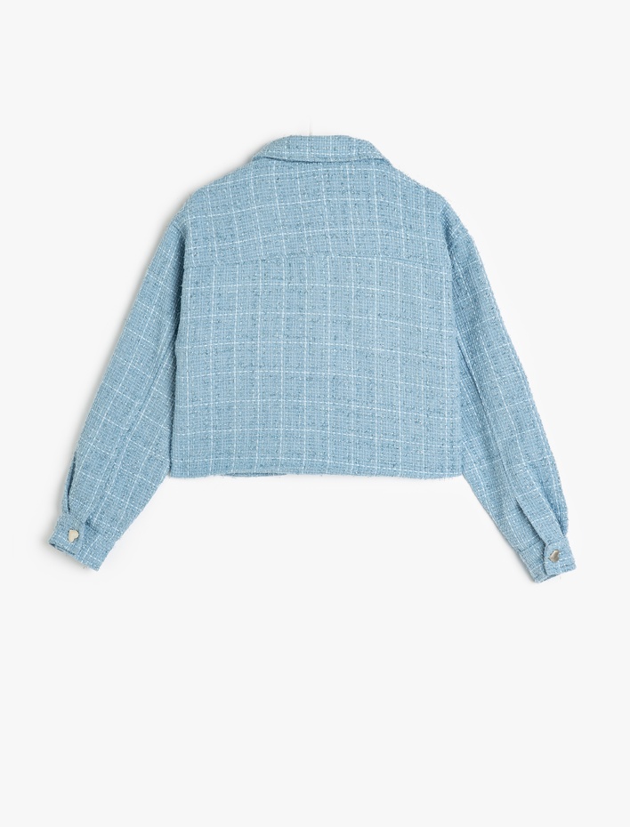 Kız Çocuk Tüvit Ceket Uzun Kollu Düğme Kapamalı Cep Detaylı